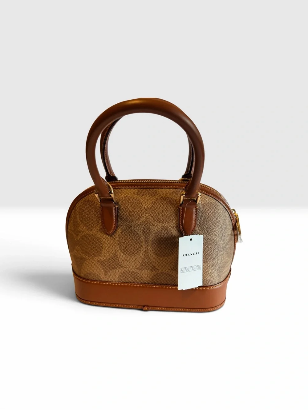 Coach Brown Signature Dome Satchel with Leather Trim